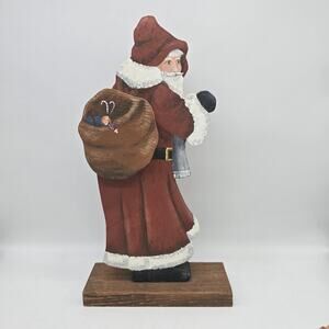 Vintage Wood Hand Painted Father Christmas Santa Figurine 80's 90's Decor